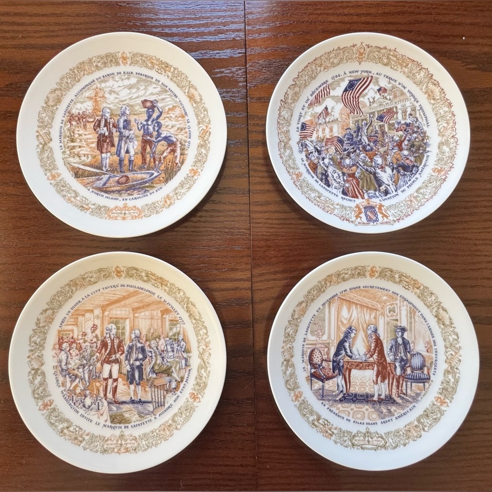 Set of 4 Vintage French Limoges American History Decorative Plates